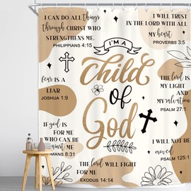 Homewelle Light Brown Abstract Bible Verse Shower Curtain Scripture Christian Boho Mid Century Inspirational Quotes 60Wx72H Inch Minimalist Geometric Plant Waterproof Polyester Fabric Bathroom Bathtub