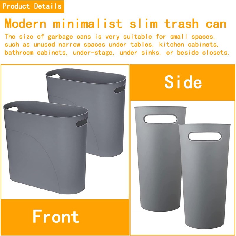 LOSYHU 2 Pack Slim Plastic Trash Can 12L Slim Waste