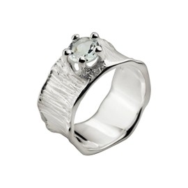 SILBERMOOS Women's Ring Band Ring with White Topaz Lotus Leaf Structure White Topaz 925 Sterling Silver, Sterling Silver, White Topaz