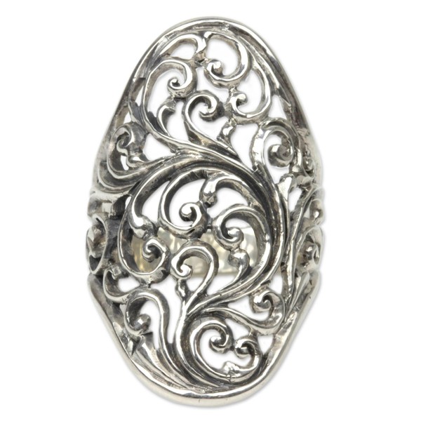 NOVICA Artisan Handmade Sterling Silver Cocktail Ring Crafted from Indonesia