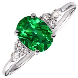 AUMIFY Emerald Rings for Women, Oval Cut 1 1/2 CT Birthstone Promise Ring w/Side Created Moissanite, S925 Sterling Silver Plated White Gold, Gift for Engagement Anniversary Mother's Day(9)