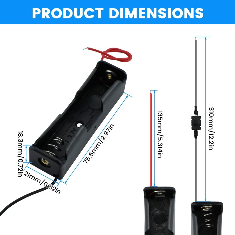 SDTC Tech 2-Pack 3.7V 18650 Battery Holder with Extend Button