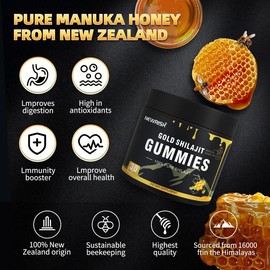 Newrish Pure Shilajit Gummies - Organic Manuka Honey - Boost Energy and Stamina - Men's Energy Supplement - Sports and Fitness - 30 Gummies - 100% Natural:_3 cans