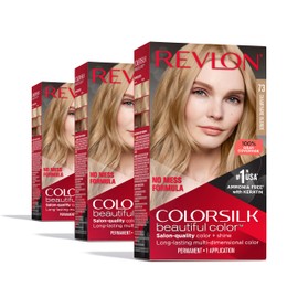 Revlon ColorSilk Beautiful Color Permanent Hair Color, Long-Lasting High-Definition Color, Shine & Silky Softness with 100% Gray Coverage, Ammonia Free, 73 Champagne Blonde, 3 Pack