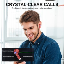 Wireless Earbuds, in Ear Headphones Bluetooth 5.3 with HiFi Stereo Deep Bass, Ear Buds with ENC Noise Cancelling Mics, Smart Touch, 40 Hours Playtime, USB-C, Earphones for Sports, Work, Leisure, Red