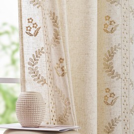 jinchan Belrose Linen Curtains for Bedroom Floral Curtains 63 Inch Length Linen Blend Beige Embroidered Drapes Farmhouse Flower Patterned Drapes for Living Room Window Treatments Sets 4 Panels