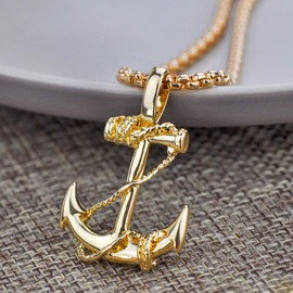 EZUY GNAY Gold Steel Titanium Jewelry Retro Nautical Rope Anchor Pendant Necklace Sailor Chain for men&womens