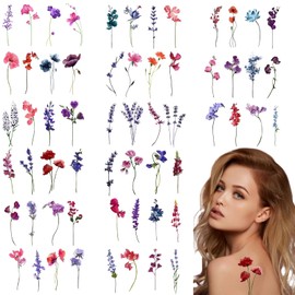 SHEBEEDO Flower Temporary Tattoos Stickers 15 Sheet Total 60 Patterns Lavender Violets Colorful Tiny Flower Fake Tattoo For Women Girl Watercolor Purple Violet Lavender Temporary Tattoos