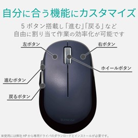 Elecom Wireless Mouse (Receiver Included) M-Size 5 Buttons (With Back/Forward Button) BlueLED EPRIM Black M-DY13DBXBK