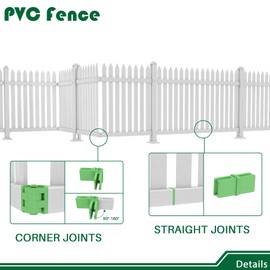 Goleray Garden Fence Decorative Vinyl Picket 2Set Contain 4Panels, 32.6" Hx 84" W PVC White Plastic Barrier Fencing for Outdoor Porch Patio Front Door Pool(34 Pickets, Straight)