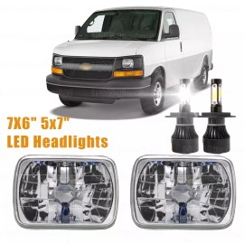 Unbranded Pair 7x6 5x7 LED Headlights Hi/Lo DRL For Chevy Express Cargo Van 1500 2500 3500
