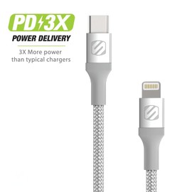 Scosche Ci4B8SR-SP Strikeline MFi Certified Premium Charge & Sync Braided Cable for Lightning and USB-C Devices 8-ft. Silver