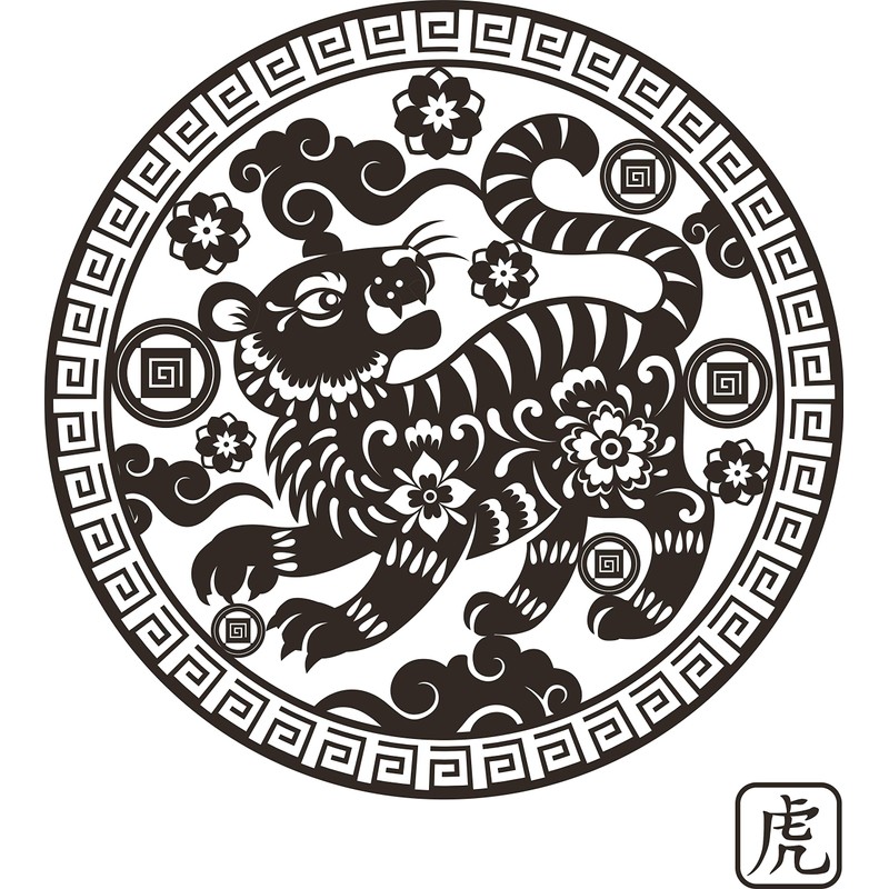 clothinx Chinese Zodiac Signs Fabric Bag with Selection, Tiger Natural.