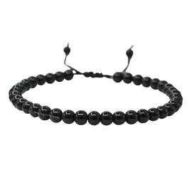 Black Obsidian Anklet Ankle Bracelets for Women - Waterproof Beaded Healing Crystal Anklets, Plus Size Chakra Gemstone Bead Anklet (Stretchy Adjustable - Plain)