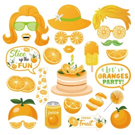 LUMSONKristin Paradise 25Pcs Orange Fruit Photo Booth Props with Stick, Little Cutie Theme Selfie Props, Summer Citrus Birthday Party Supplies, Clementine Photography Backdrop Decorations