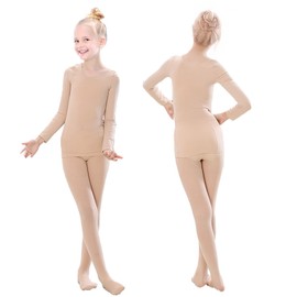 Chandeny Kids' Costume Inner, Stretchable Stretch Material, Upper and Lower Set, Children's Clothing, Undergarment, Performance, Stage, Ball, Dance Use, Full Body Tights, Stretchable Material, Beige