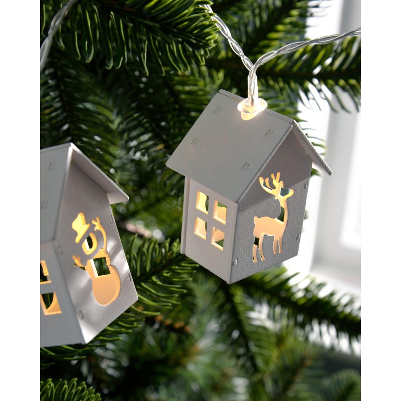 WeRChristmas Reindeer and Snowman Wooden House Light String with 10-LED