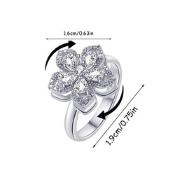 KONPJE Sunflower Fidget Ring for Women Gold Anxiety Crystal Rings Cubic Zirconia Sunflower Open Adjustable Fidget Ring Spinner Sun Ring for Men Trendy Jewelry (Silver White)