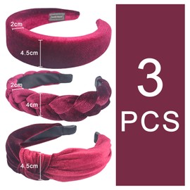 elthmpr Women's Velvet Headband - 3 Pieces Headband Braided Red Headband Women's Headband Fashionable Hair Bands Vintage Hair Band Braided Velvet Headband for Girls and Women