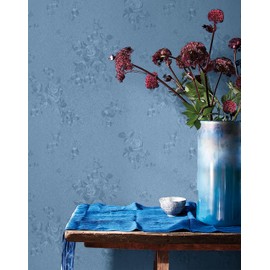 Erfoni Grey Blue Wallpaper Floral Peel and Stick Wallpaper Thicken Embossed Contact Paper Floral Textured Self Adhesive Wallpaper Flower Solid Pure Contact Paper Removable DIY Decoration 78.7"x17.7"