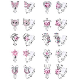 Finrezio Cute Clip on Earrings for Girls Women Hypoallergenic Heart Butterfly Flower Clip-on Earring for Non Pierced Multicolored Clips Earrings Sets Purple