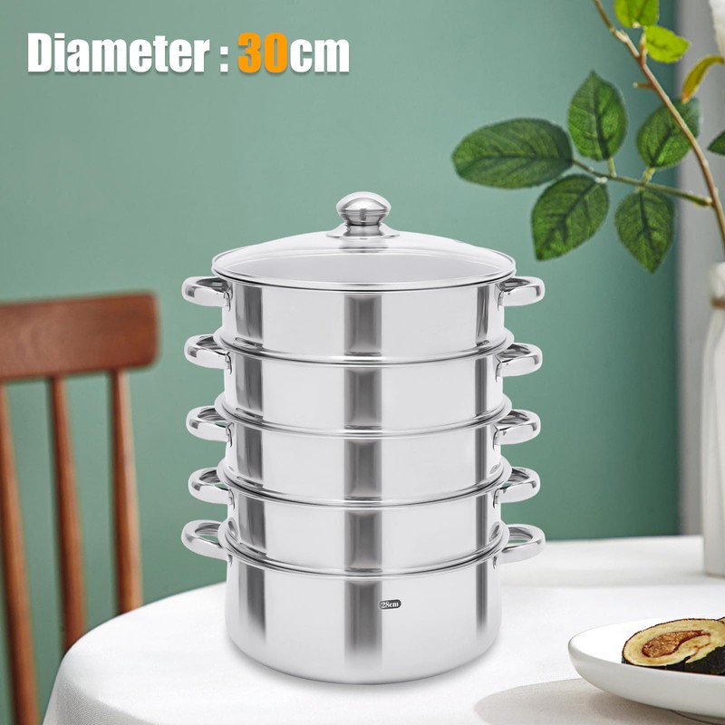 5-Tier Steamer Pot for Cooking, 11.8 Inch Steam Pots with