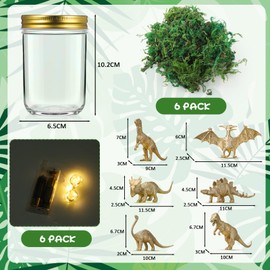 Reallnaive 6 Sets Dinosaur Party Decorations Centerpieces, DIY Mason Jars with Gold Dinosaur Simulated Moss and Light Strips, Dinosaur Baby Shower Favors Jungle Animal Theme Table Decor