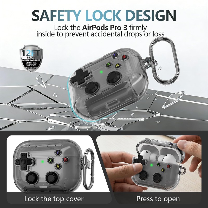 AirPods Pro 3 Case with Safety Lock Game Controller Design,