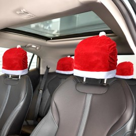 JIEYAO 4PCS Santa Claus Hat for Car Seat Headrest, Funny Car Decoration Interior Accessories Car Christmas Decorations Functional car Decoration, Suitable for Most Car Headrests