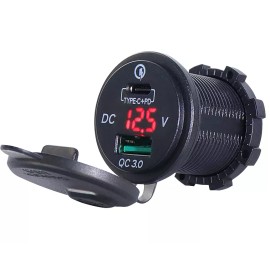 Unbranded Panel Mount USB-QC3.0 Type-C Power Delivery with Blue LED DVM. 12/24 VDC Input