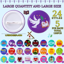 Simgoing 120 Pcs Christian Pins 1.7 Inch, Bible Verse Religious Mini Button Bulk Round Christian Jesus Badges Gift Ideal for Sunday School Prizes Rewards, Party Favors, Vbs, and Fundraisers, 24 Styles