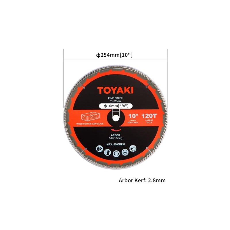 TOYAKI 10-Inch Miter Saw Blade, 120-Tooth Fine-Finish Professional Woodworking Saw