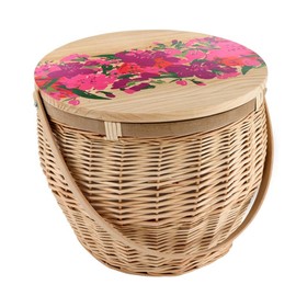 Santa Barbara Design Studio Picnic Baskets Fully Insulated Large Wicker Basket with Wood Tabletop Lid and Handle, 15" x 13.5", Flowers
