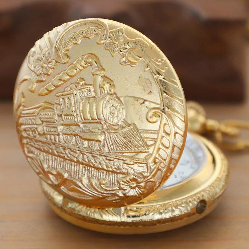 LED Gold Right Locomotive Len's Quartz Men's Pocket Watch, Arabic