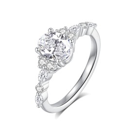 JEYHLOPX 1.5ct Oval Cut Moissanite Half Enternity Engagement Ring 18K White Gold Plated S925 Sterling Silver Wedding Women Ring For Her(S8)