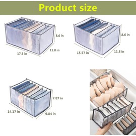 3Pcs Wardrobe Clothes Organizer,7+7+9 Grids Drawer Organizers、Washable Foldable Drawer Clothes Compartment Storage Box for Closet Bedroom Dorm Room (Grey)