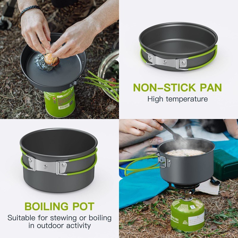 Lixada Camping Pot Set 11-Piece Camping Cookware Camping Tableware 2-3