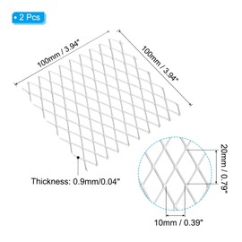 PATIKIL 4"L x 4"W Universal Car Grill Mesh, 2Pcs 10x20mm Diamond Hole Aluminum Mesh Expanded Perforated Metal Sheet for Ventilation Filtration Dryer Vent Guard Screen, Silver Tone