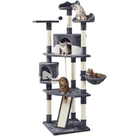 Yaheetech Yaheetech 79in Multi-Level Cat Trees Indoor Cat Tower with Sisal-Covered Scratching Posts, Plush Perches and Condo for Kittens, Cats and Pets - Dark Gray and White