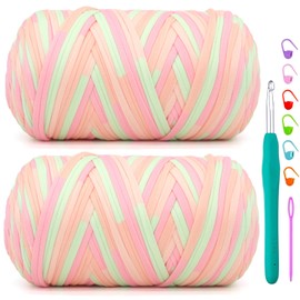 2 Pack Tshirt Yarn for Crochet,Rainbow T Shirt Soft Elastic Fabric Chunky Thick T-Shirt Crochet Yarn for Crocheting Knitting Beginner Hand Knitting Bag/DIY Craft/Home Decor 2 * 400G-Pink Green