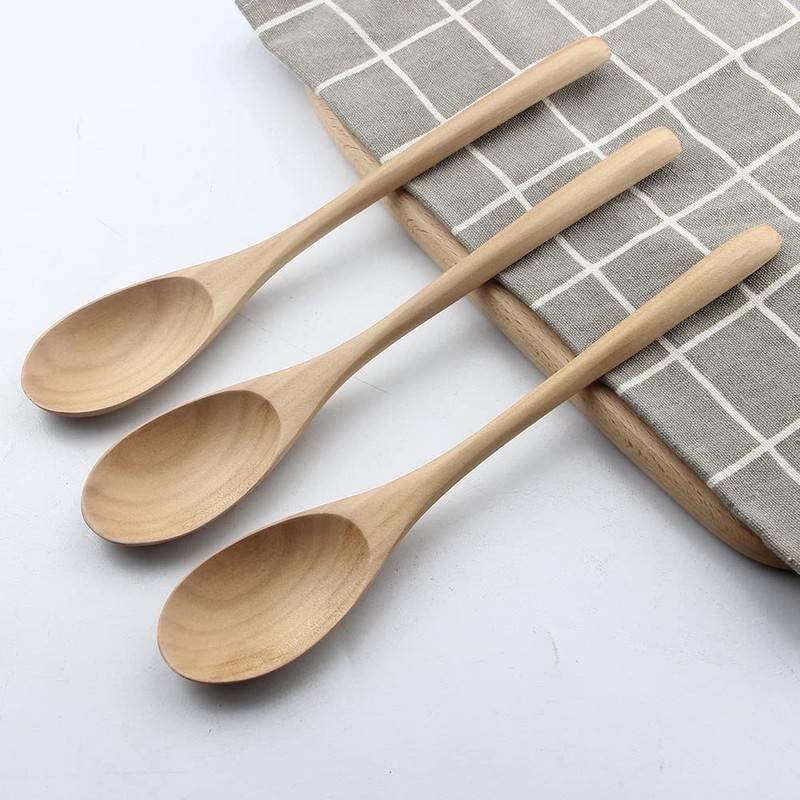 YFWOOD Spoons, Wooden Soup Spoons, Set of 2, Wood Dinner