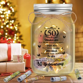 Johiux 50th Birthday Woman Man LED Bottle Light Birthday, 50 Money Gifts Birthday Packaging, 50th Birthday Gift Night Light Gifts Decoration, Cool Gift Ideas for 50th Birthday Table Decoration