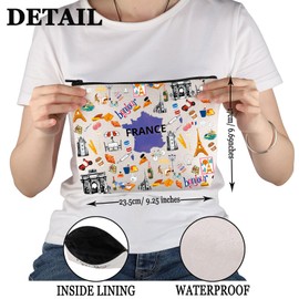 PWHAOO France Travel Traveling Gift France Icons Makeup Bag France Trip Vacation Cosmetic Bag France Souvenir Gift (France Icons M C)