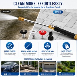 Hydro Jet Power Washer Wand with 3 Interchangeable Nozzles for Garden Hose – High-Pressure Cleaning Tool for Cars, Patios, Driveways & Yards