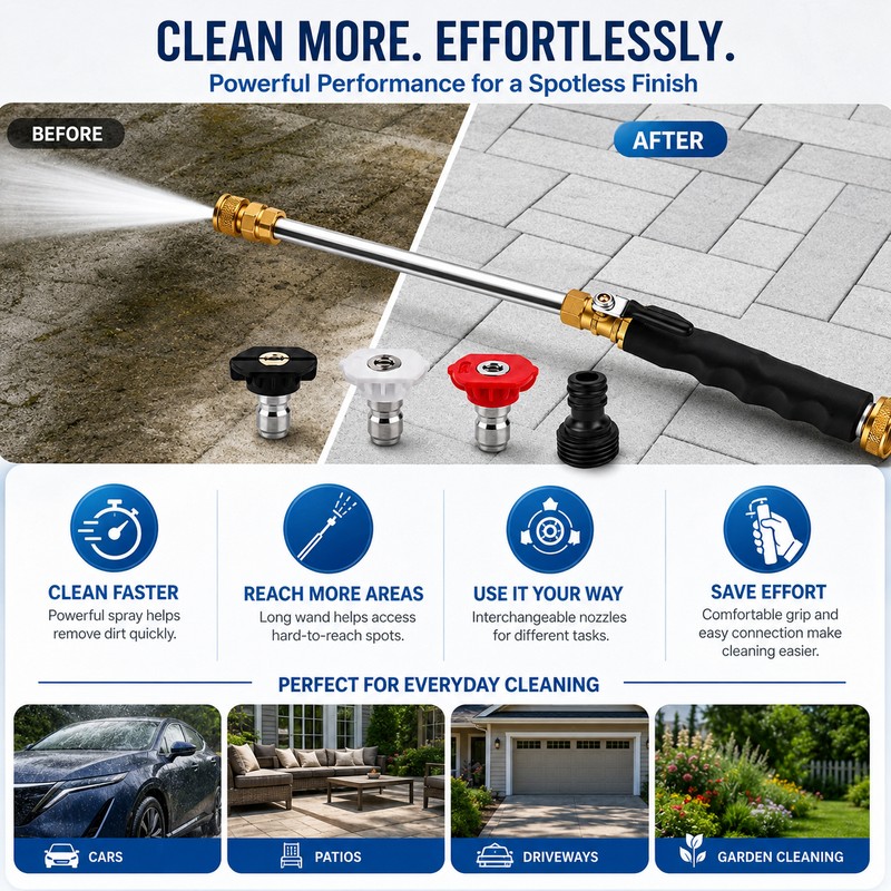 Hydro Jet Power Washer Wand with 3 Interchangeable Nozzles for