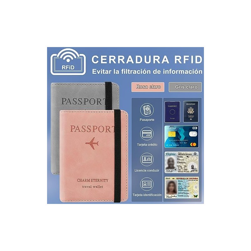 DQST 2 PACK Cartera para Pasaporte RFID, Pasaporte Funda para