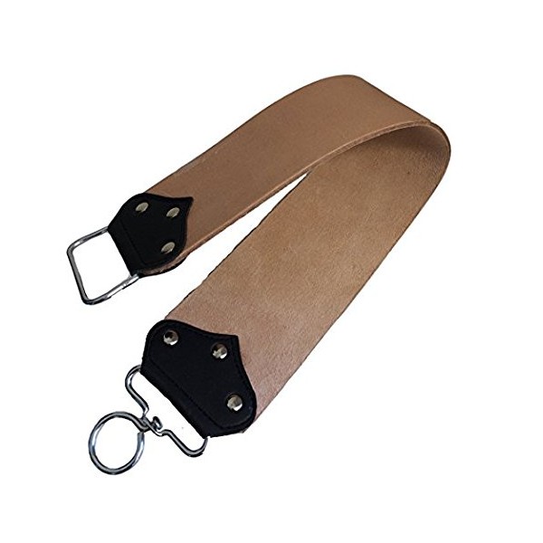 GBS Leather Razor Strop 3" X 21.5"Sharpening Barber Strop. Dual Swivel Clip and Handle for Tension. Straight Razor strop