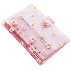 A6 A5 6-Holes Colorful PVC Cover Personal Organizer with Snap Button Closure File Folder for Loose Leaf Sheet Notebook (A6 combo, Pink Daisy)