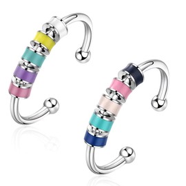 XPEX 2 Pack Anxiety Rings, Adjustable Rings, Fidget Anxiety Rings, Stackable Rings, Spin Anti-Stress Rings, Gifts for Women and Girls