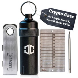 Crypto Case - Aluminum Waterproof Case for Ledger Nano X, Nano S, Nano S Plus - Shockproof, Portable Hardware Cold Wallet for Ledger - 24 Word Seed Phrase Plate and Engraving Pen Included